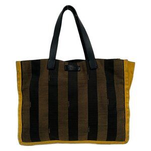 Fendi Pecan Tote Bag 8BH252-F86 Brown Black Dark yellow Jacquard Leather